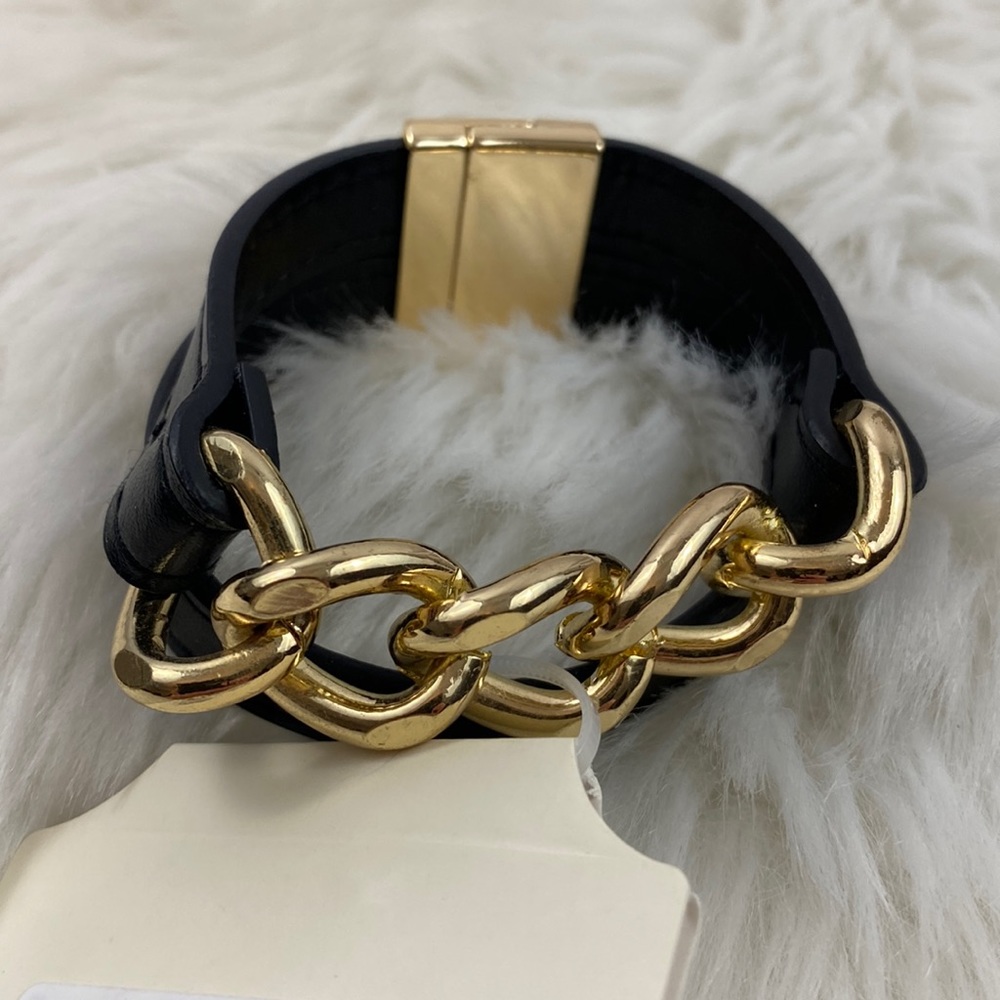 4/$20 A New Day Black Faux Leather Wrap Bracelet with Gold Chain Links Bracelet - Picture 2 of 8